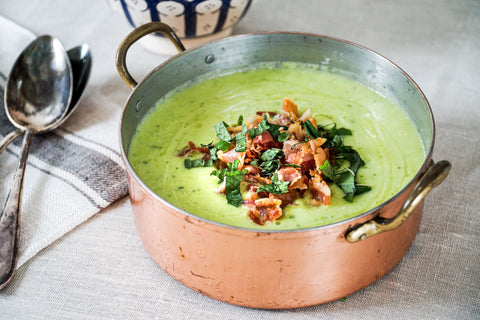 Doperwten velouté met munt en knapperige pancetta
