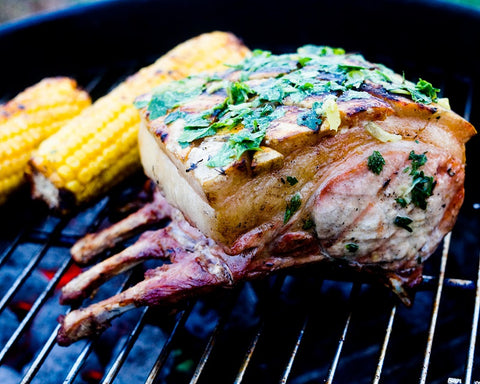 Varkensrack van de barbecue met kruidenolie