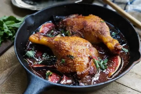 Eendenbout met vijgen-port jus &amp; trompette de la mort